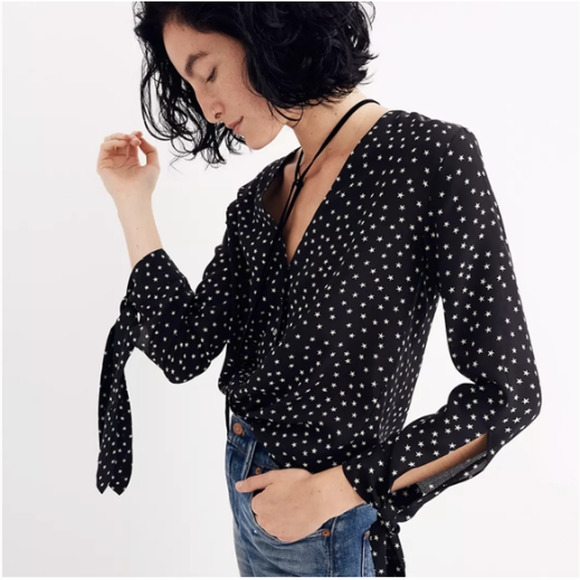 Madewell Tops - Madewell Shirt Womens XXS Black Star Print Tie Sleeve